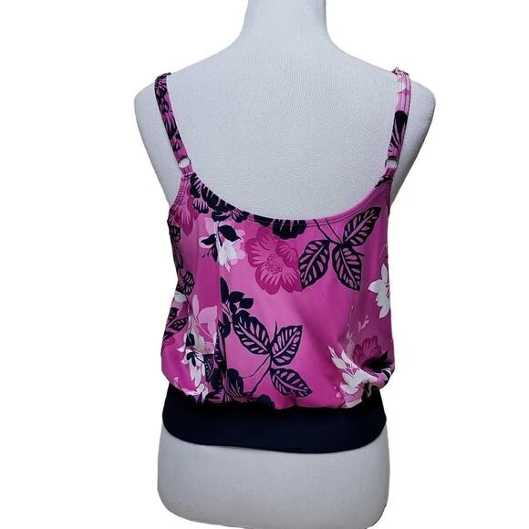 Kim Rogers Floral Leaf Tankini Swim Top Pink Blue Size Large - Picture 3 of 16